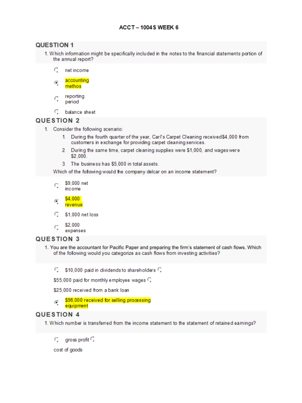 ACCT 1004S Week 6 Exam