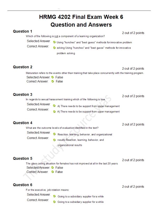 HRMG 4202 Week 6 Final Exam