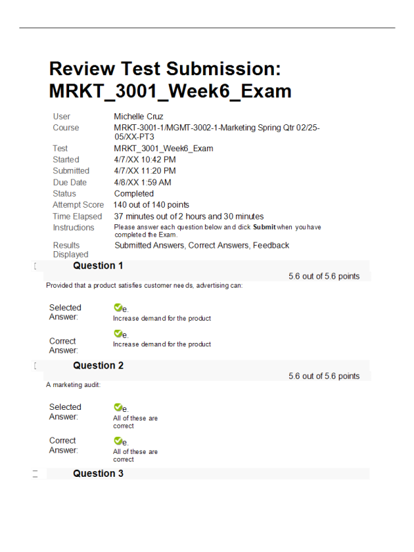MRKT 3001 Week 6 Final Exam100% Correct Spring Qtr