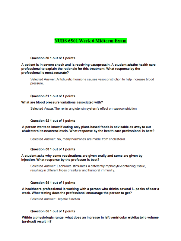 NURS 6501 Week 6 Midterm Exam