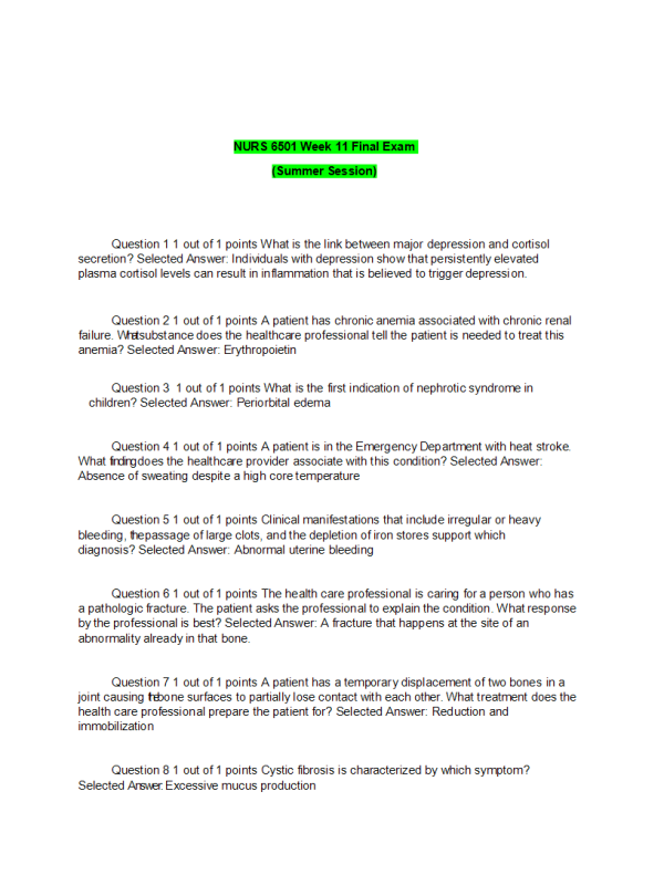 NURS 6501 Week 11 Final Exam
