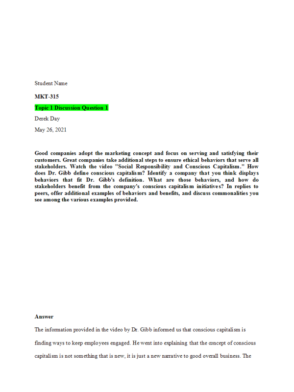 MKT 315 Topic 1 Discussion Question 1 (3 Versions)