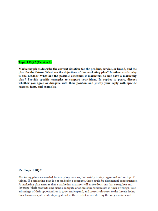 MKT 315 Topic 1 Discussion Question 2