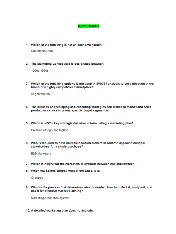 MKT 315 Topic 1 Quiz