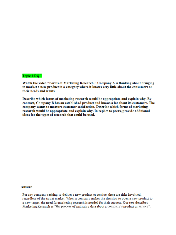 MKT 315 Topic 2 Discussion Question 1