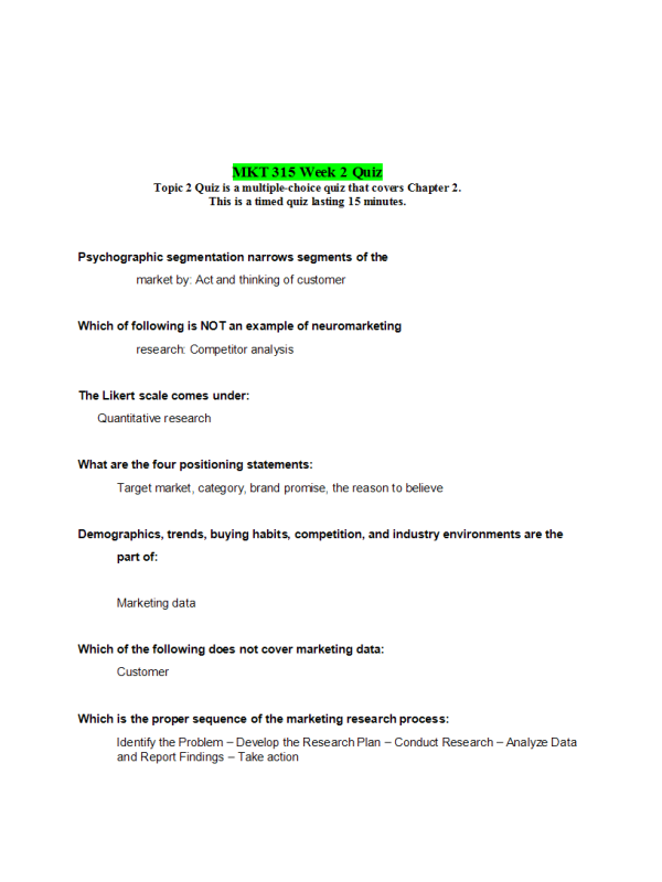 MKT 315 Topic 2 Quiz