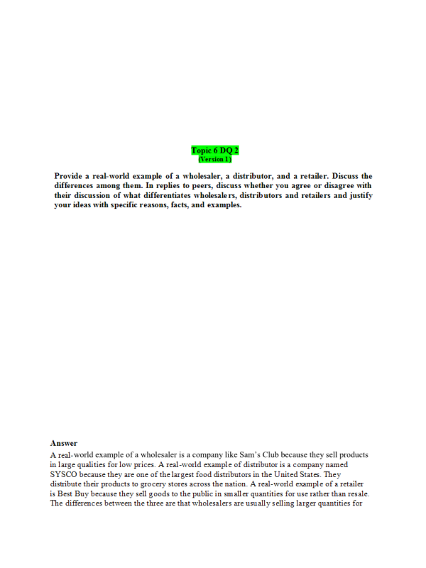 MKT 315 Topic 6 Discussion Question 2