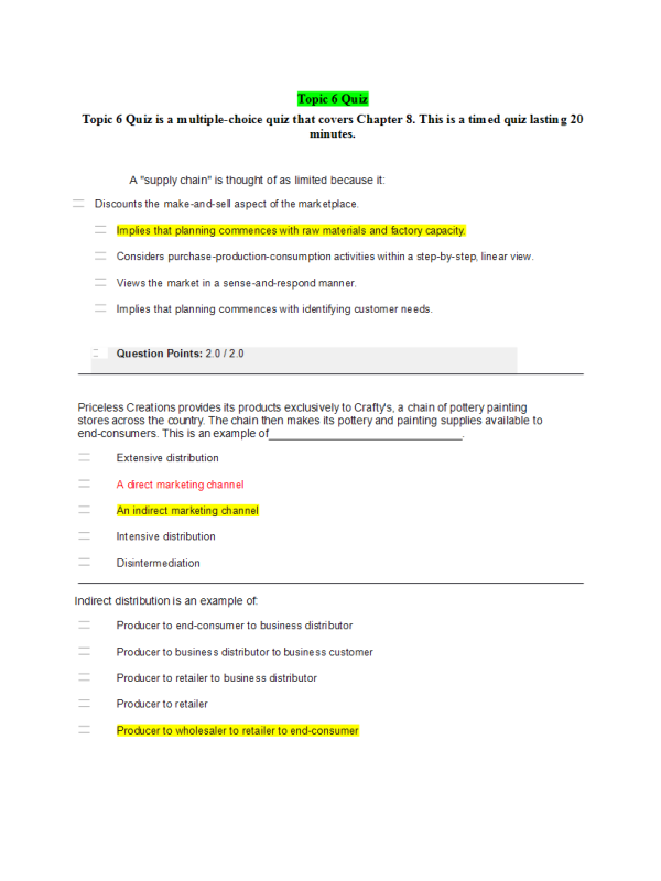 MKT 315 Topic 6 Quiz