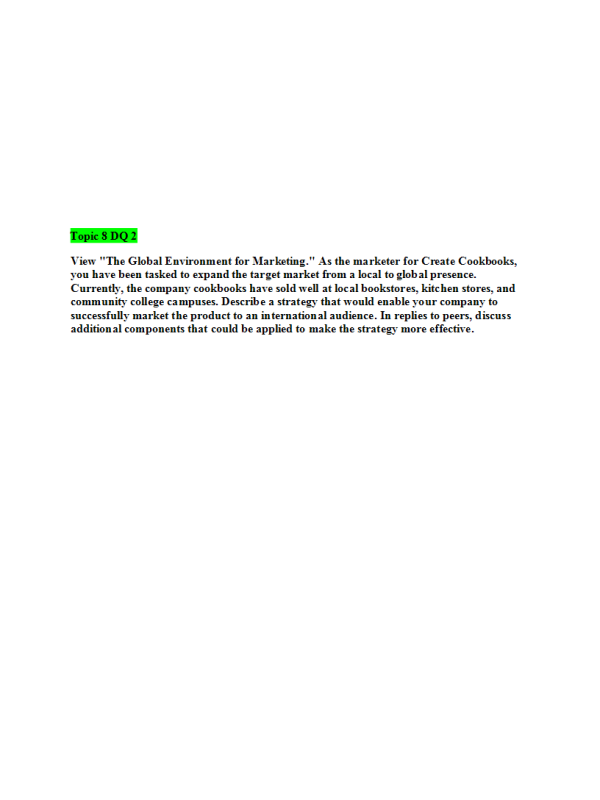 MKT 315 Topic 8 Discussion Question 2