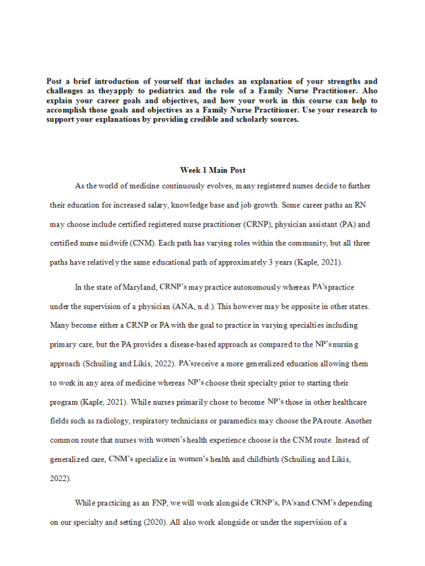 NRNP 6552 Week 1 Discussion; Introduction and Professional Interests