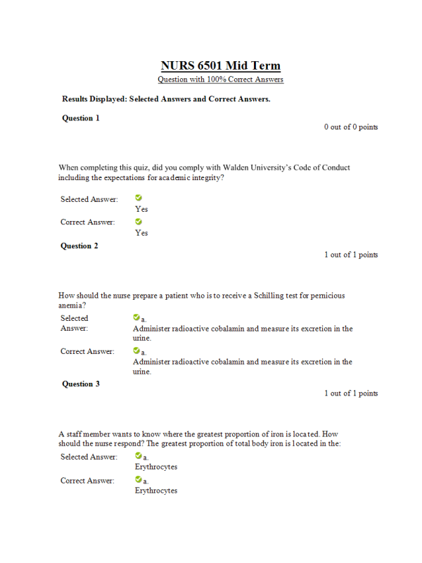 NURS 6501 Week 6 Midterm Exam