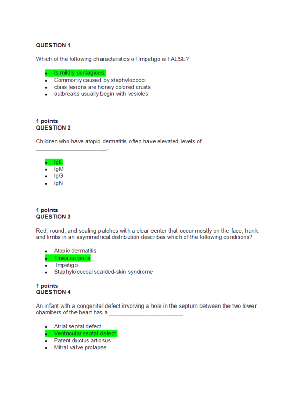 NURS 6501 Week 11 Knowledge Check; Pediatrics