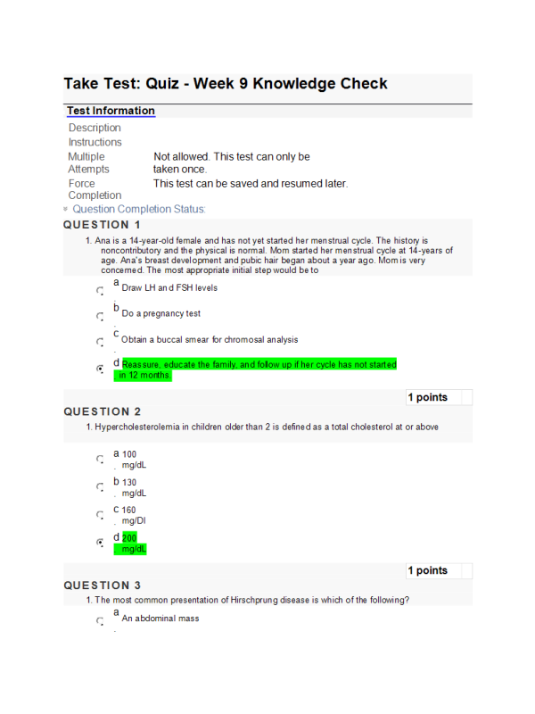 NRNP 6541 Week 9 Quiz-Knowledge Check