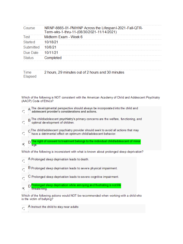 NRNP 6665 Week 6 Midterm Exam