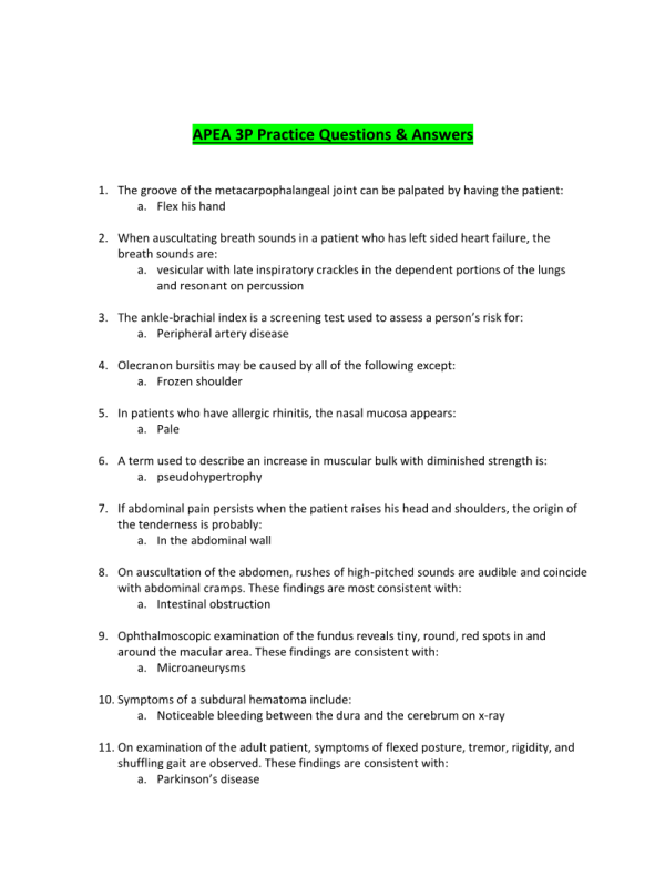 xNUR 634 APEA 3P Practice Questions with Answers