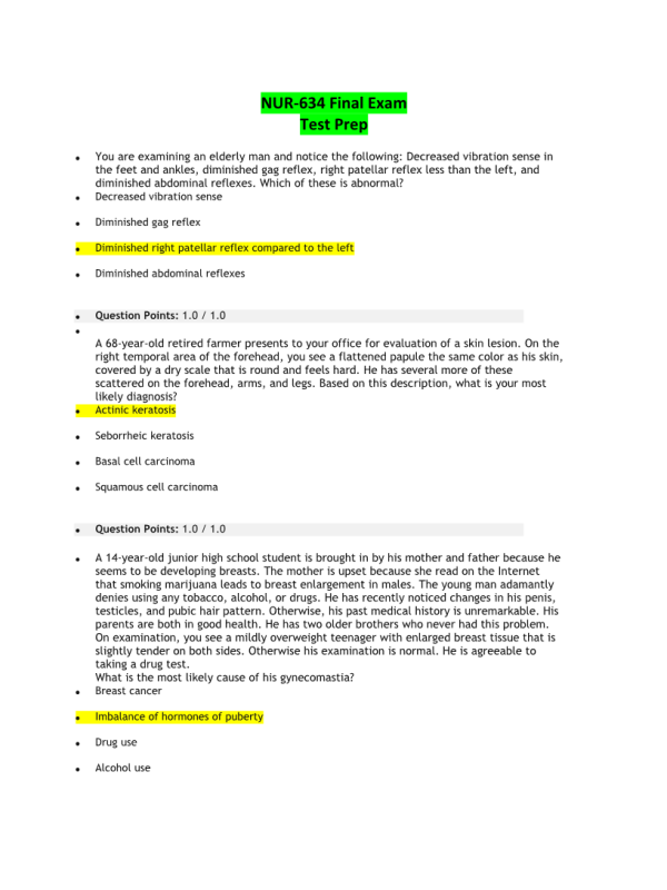 xNUR 634 Final Exam