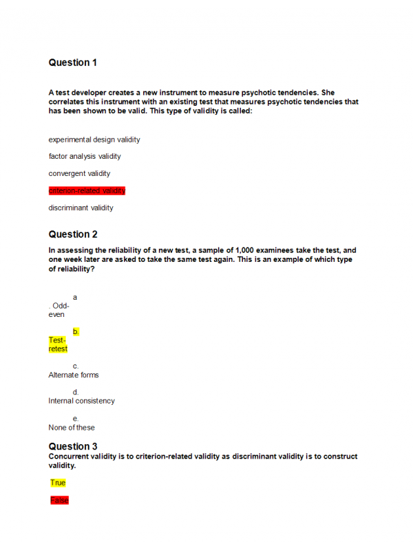 COUN 6360 Week 5 Competency Quiz; Reliability and Validity
