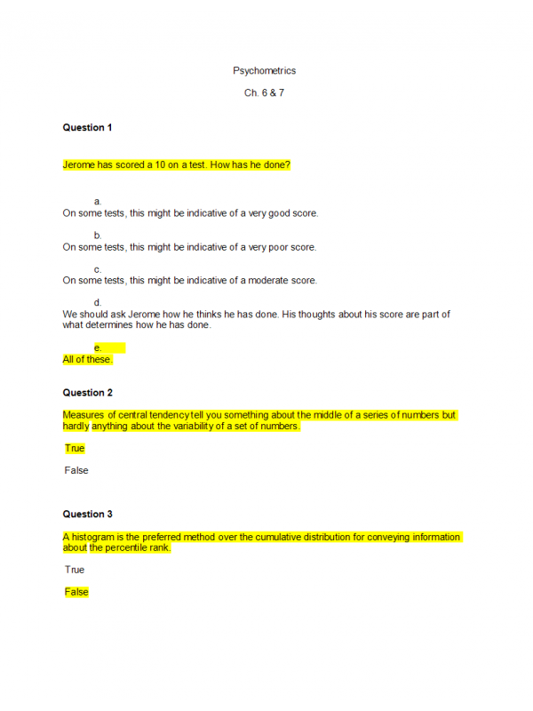 COUN 6360 Week 6 Competency Quiz; Psychometrics (Fall Qtr) COUN 6360 Week 6 Competency Quiz; Psychometrics (Fall Qtr)