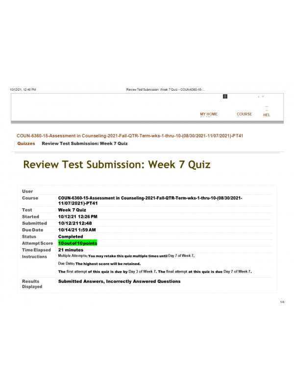 COUN 6360 Week 7 Competency Quiz; Norm Groups and Standard ScoresFall Qtr) COUN 6360 Week 7 Competency Quiz; Norm Groups and Standard ScoresFall Qtr)