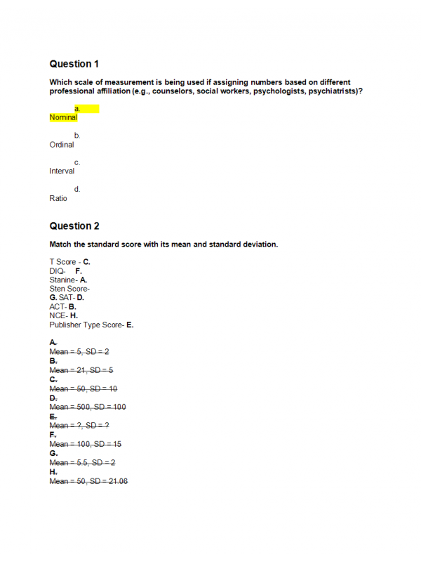 COUN 6360 Week 7 Competency Quiz; Norm Groups and Standard Scores (Winter Qtr) COUN 6360 Week 7 Competency Quiz; Norm Groups and Standard Scores (Winter Qtr)