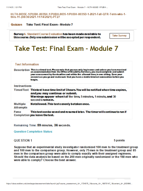 HLTH-8035E-1, PUBH-8035H-1, PUBH-8035-1, PUBH-8035D-1, Module 7 Final Exam