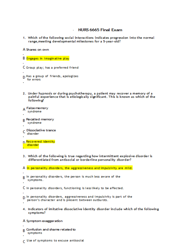 NURS 6665 Week 11 Final Exam (100% Correct Summer QTR)