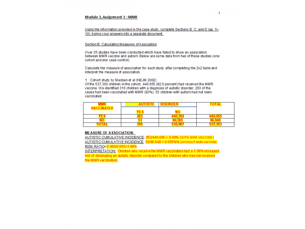 PUBH 8035 Module 3 Assignment 1; Case Study Epidemiological Measures ...