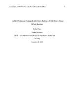 NRNP 6552 Week 2 Assignment; Taking a Health History; Building a Health History; Asking Difficult Questions