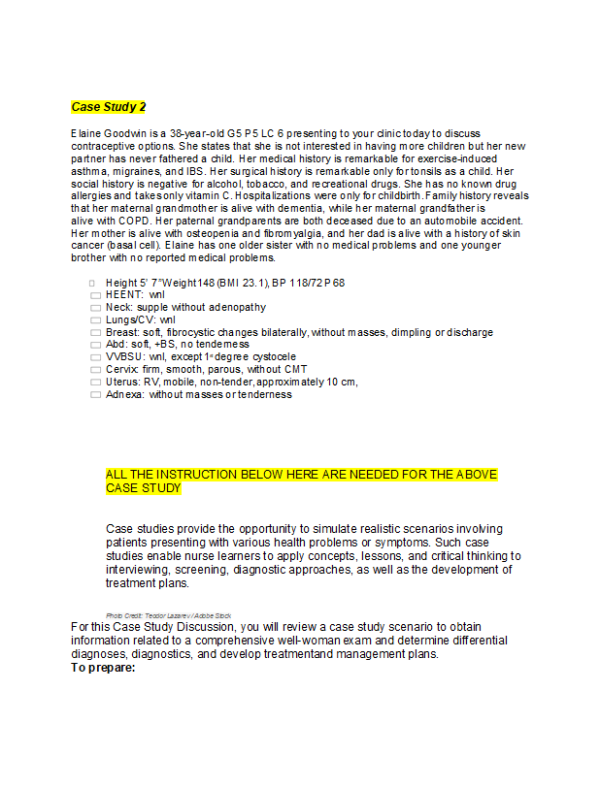 NRNP 6552 Week 3 Case Study 2; Contraception Elaine Goodwin