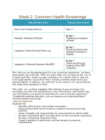 PRAC 6552 Week 2 Common Health Screenings; Learning Resources
