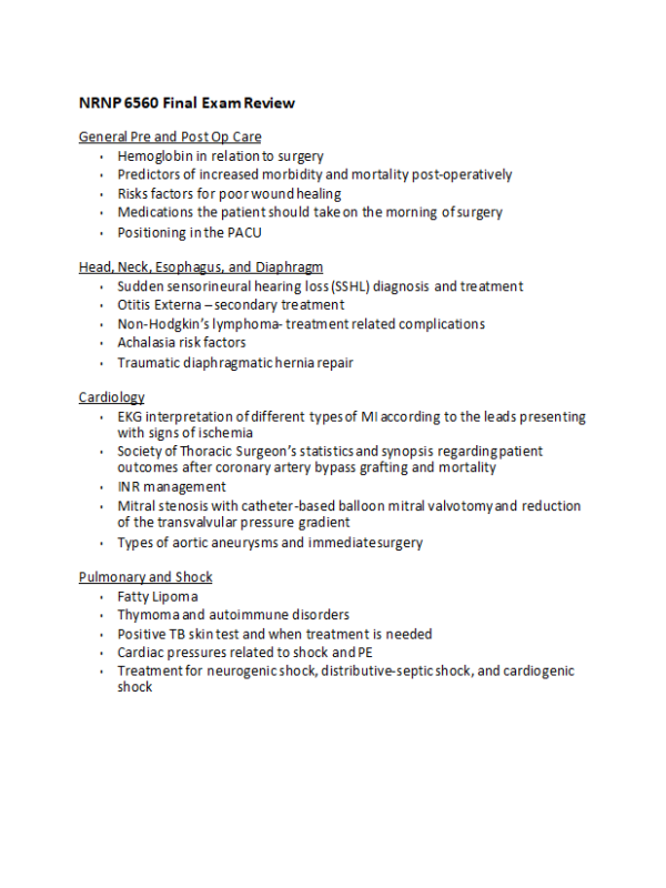 NRNP 6560 Final Exam Review