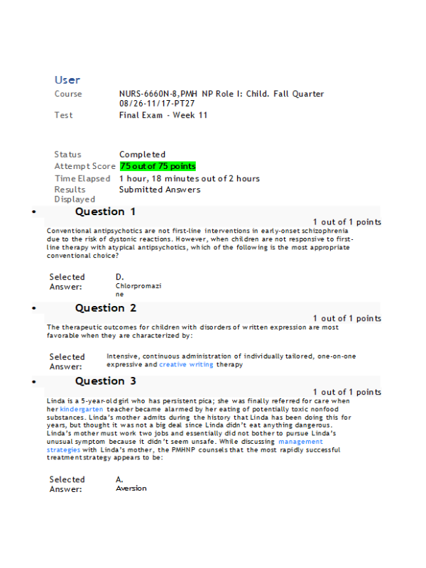 NURS 6660N-8 Week 11 Final Exam (100% Correct)