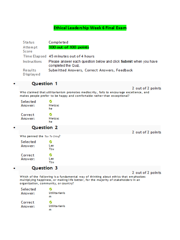 WMBA 3002 Week 6 Final Exam (100 out of 100 Points)