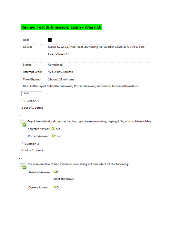 COUN 6722-22, Week 10 Final Exam (100% Correct)