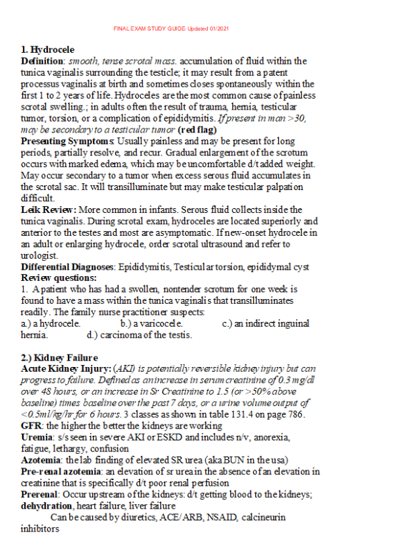 NRNP 6531 Week 11 Final Exam Study Guide - Updated