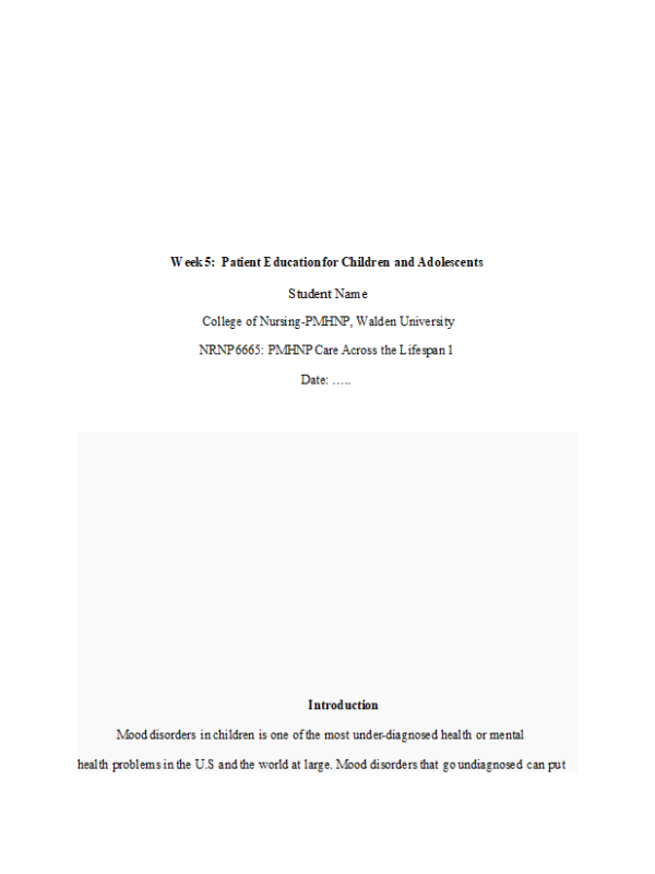 NRNP 6665 Week 5 Assignment; Patient Education for Children and Adolescents