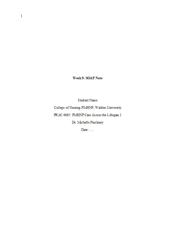 PRAC 6665 Week 9 Assignment 2; Focused SOAO Note and Patient Case Presentation