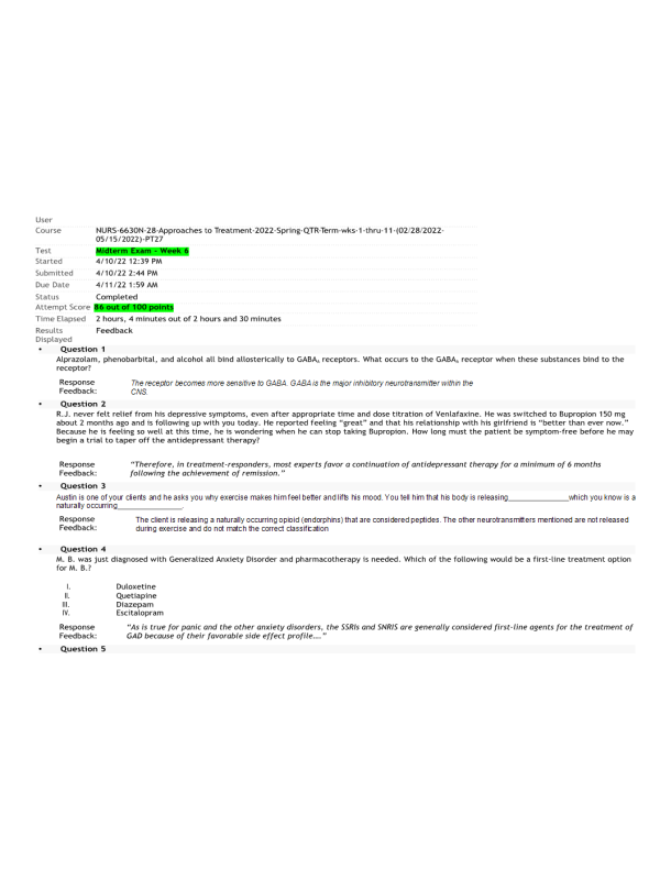 NURS 6630N-28 Approaches to Treatment Week 6 Midterm Exam