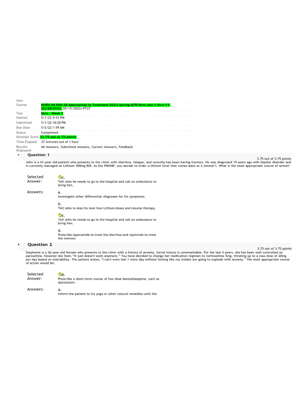 NURS 6630N-28 Approaches to Treatment Week 9 Quiz