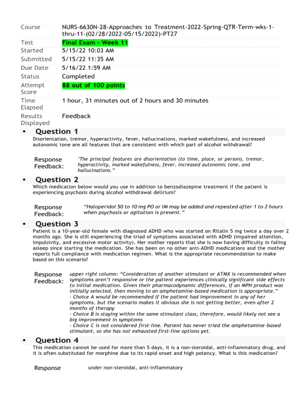 NURS 6630N-28 Approaches to Treatment Week 11 Final Exam
