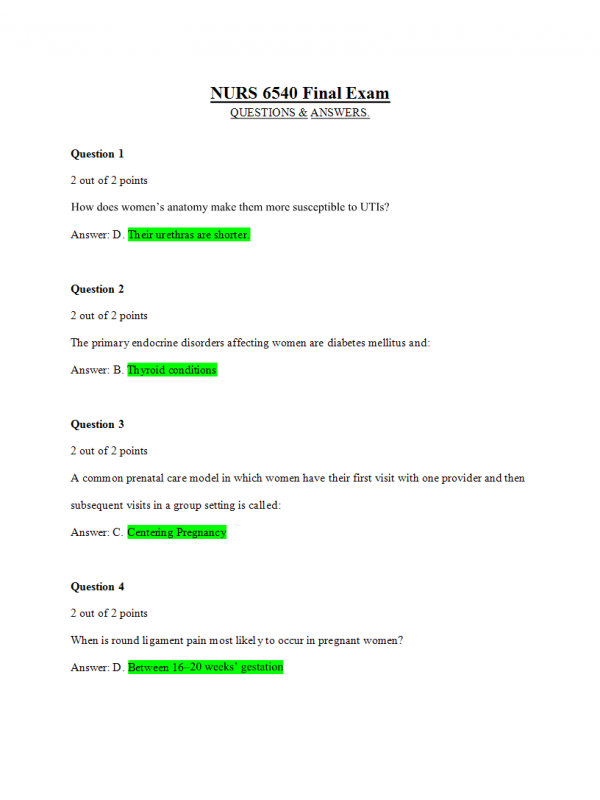 NRNP 6540 Week 11 Final Exam