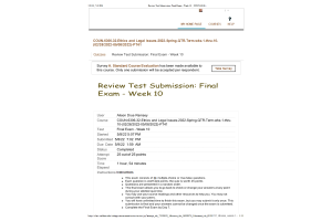 COUN 6306-32, Ethics and Legal Issues Week 10 Final ExamScore; 25 out of 25 Points (Spring-QTR)