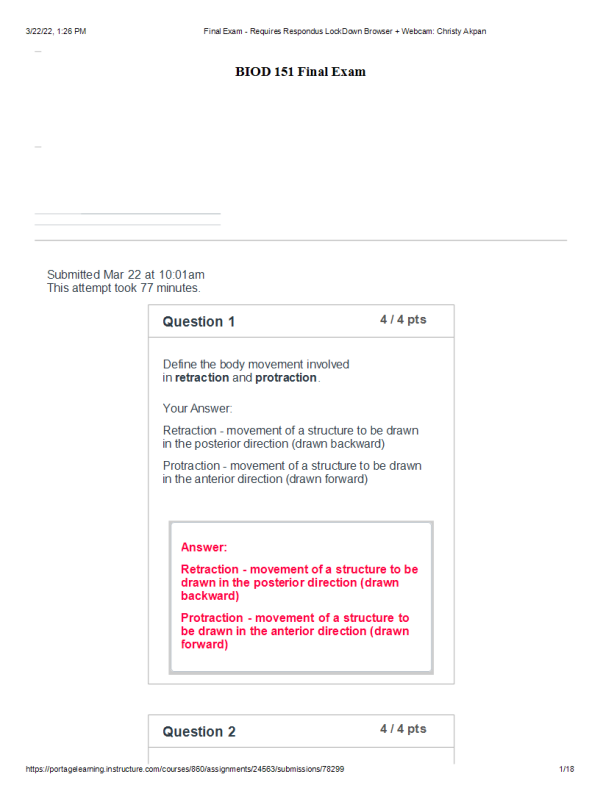 BIOD 151 Final Exam