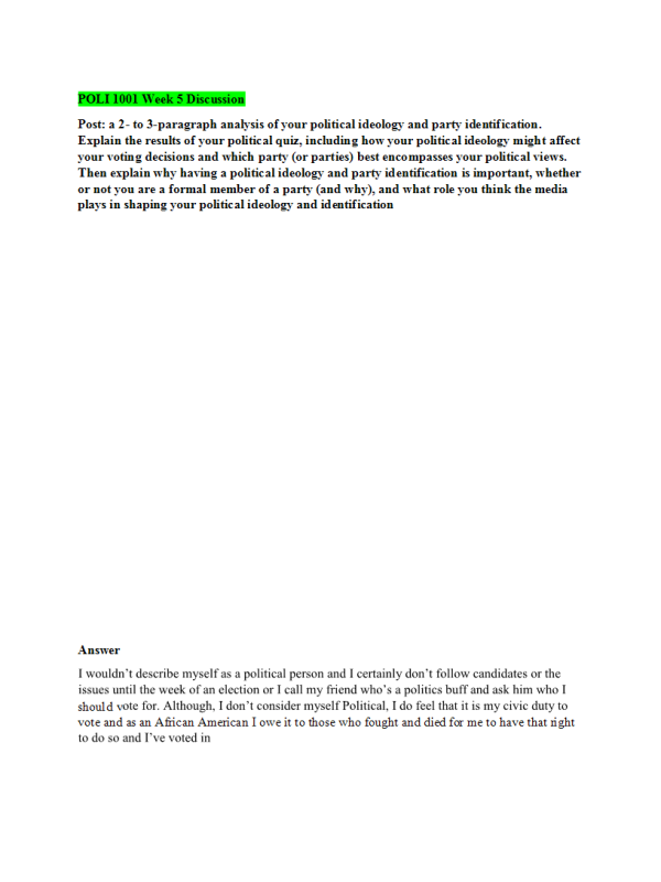 POLI 1001 Week 5 Discussion