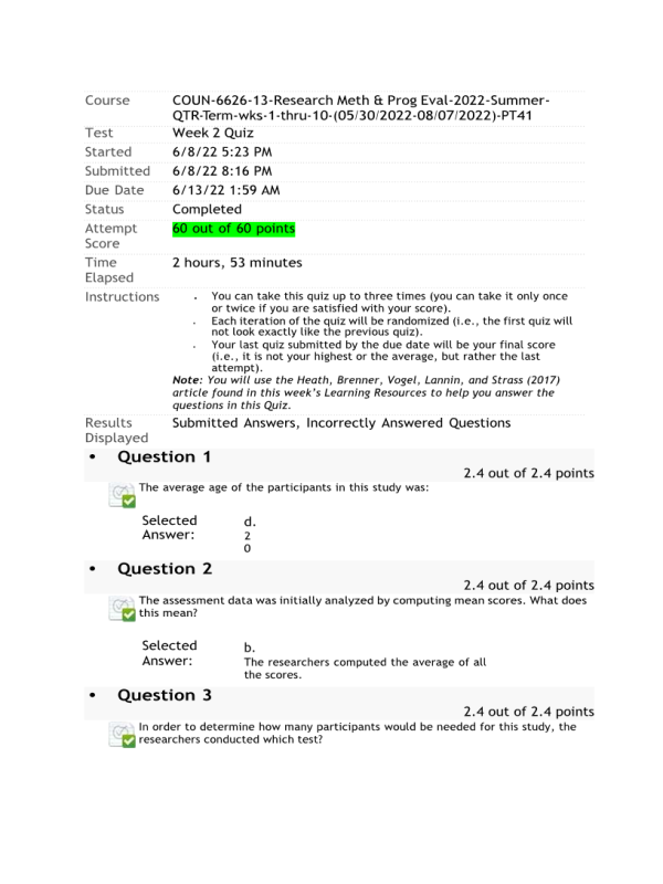 COUN 6626 Week 2 Quiz60 out of 60 points