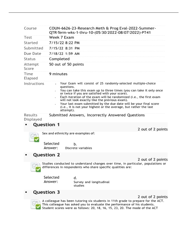 COUN 6626-23 Week 7 Exam (50 out of 50 points)