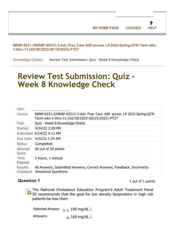 NRNP 6531 Week 8 Knowledge Check; Gastrointestinal, Genitourinary, Endocrine, and Hematologic Conditions; 20 out of 20 Points