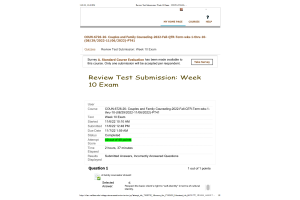 COUN 6726-26, Couples and Family Counseling, Week 10 Exam (Fall QTR)