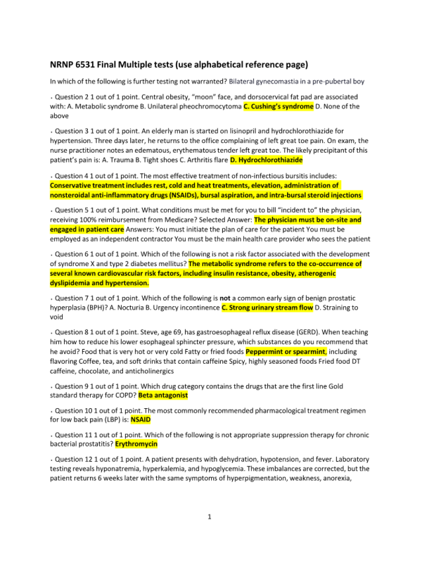 NRNP 6531 Week 11 Final Exam (Alphabetical Reference Page)