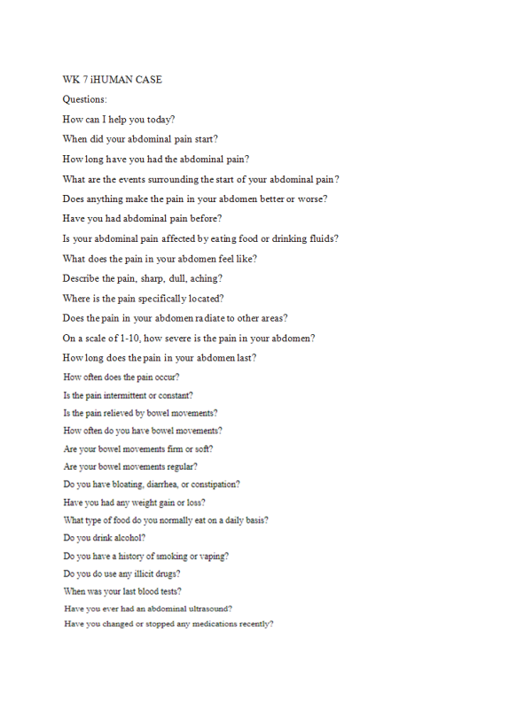 NRNP 6531 Week 7 Assignment; iHuman Questions